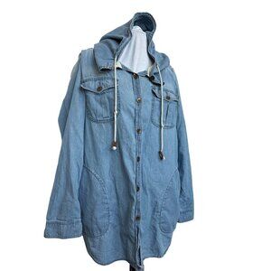 Holding Horses Anthropologie Denim Utility Coat Women L Light Blue Hooded